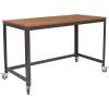 Flash Furniture Livingston Collection Computer Table and Desk in Brown Oak Wood Grain Finish with Metal Wheels