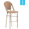 Flash Furniture Lourdes Commercial Grade Bistro Barstool, Stackable Indoor/Outdoor Dining Stool, 30″High, Natural/White & Light Natural Finish, Set of 2(Natural & White/Light Natural Frame)