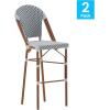 Flash Furniture Lourdes Commercial Grade Bistro Barstool, Stackable Indoor/Outdoor Dining Stool, 30″High, Natural/White & Light Natural Finish, Set of 2(White & Navy/Natural Frame)
