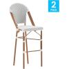 Flash Furniture Lourdes Commercial Grade Bistro Barstool, Stackable Indoor/Outdoor Dining Stool, 30″High, Natural/White & Light Natural Finish, Set of 2(White & Gray/Natural Frame)