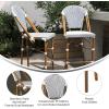 Flash Furniture Lourdes Commercial Grade Bistro Counter Stool, Stackable Indoor/Outdoor Dining Stool, 26″High, Natural/White-Light Natural Finish, Set of 2(White & Navy/Natural Frame)