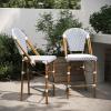 Flash Furniture Lourdes Commercial Grade Bistro Counter Stool, Stackable Indoor/Outdoor Dining Stool, 26″High, Natural/White-Light Natural Finish, Set of 2(White & Navy/Natural Frame)