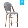Flash Furniture Lourdes Commercial Grade Bistro Counter Stool, Stackable Indoor/Outdoor Dining Stool, 26″High, Natural/White-Light Natural Finish, Set of 2(White & Navy/Natural Frame)