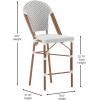 Flash Furniture Lourdes Commercial Grade Bistro Counter Stool, Stackable Indoor/Outdoor Dining Stool, 26″High, Natural/White-Light Natural Finish, Set of 2(White & Gray/Natural Frame)