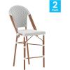 Flash Furniture Lourdes Commercial Grade Bistro Counter Stool, Stackable Indoor/Outdoor Dining Stool, 26″High, Natural/White-Light Natural Finish, Set of 2(White & Gray/Natural Frame)