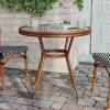 Flash Furniture Lourdes Indoor/Outdoor Commercial Bistro Table – Tempered Glass Top – PE Rattan – Lt NAT Bamboo Print Aluminum Frame – 31.5″ – NAT/White(Black & White Rattan/Natural Frame)