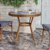 Flash Furniture Lourdes Indoor/Outdoor Commercial Bistro Table – Tempered Glass Top – PE Rattan – Lt NAT Bamboo Print Aluminum Frame – 31.5″ – NAT/White(Navy & White Rattan/Natural Frame)