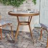 Flash Furniture Lourdes Indoor/Outdoor Commercial Bistro Table – Tempered Glass Top – PE Rattan – Lt NAT Bamboo Print Aluminum Frame – 31.5″ – NAT/White(White & Navy Rattan/Natural Frame)