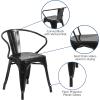 Flash Furniture Luna Commercial Grade Black Metal Indoor-Outdoor Chair with Arms(Black)