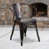 Flash Furniture Luna Commercial Grade Black Metal Indoor-Outdoor Chair with Arms(Black-antique Gold)