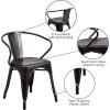 Flash Furniture Luna Commercial Grade Black Metal Indoor-Outdoor Chair with Arms(Black-antique Gold)
