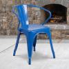 Flash Furniture Luna Commercial Grade Black Metal Indoor-Outdoor Chair with Arms(Blue)