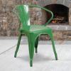 Flash Furniture Luna Commercial Grade Black Metal Indoor-Outdoor Chair with Arms(Green)
