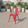 Flash Furniture Luna Commercial Grade Black Metal Indoor-Outdoor Chair with Arms(Red)