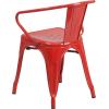 Flash Furniture Luna Commercial Grade Black Metal Indoor-Outdoor Chair with Arms(Red)