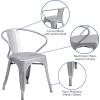 Flash Furniture Luna Commercial Grade Black Metal Indoor-Outdoor Chair with Arms(Silver)