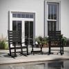 Flash Furniture Manchester Commercial 3-Piece Rocking Chairs/Table Set, 2 Contemporary Rocking Chairs, End Table, HDPE Construction, All-Weather Use, Black(Black)