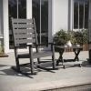 Flash Furniture Manchester Commercial 3-Piece Rocking Chairs/Table Set, 2 Contemporary Rocking Chairs, End Table, HDPE Construction, All-Weather Use, Black(Grey)