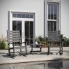Flash Furniture Manchester Commercial 3-Piece Rocking Chairs/Table Set, 2 Contemporary Rocking Chairs, End Table, HDPE Construction, All-Weather Use, Black(Grey)