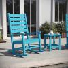 Flash Furniture Manchester Commercial 3-Piece Rocking Chairs/Table Set, 2 Contemporary Rocking Chairs, End Table, HDPE Construction, All-Weather Use, Blue