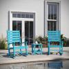 Flash Furniture Manchester Commercial 3-Piece Rocking Chairs/Table Set, 2 Contemporary Rocking Chairs, End Table, HDPE Construction, All-Weather Use, Blue