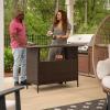Flash Furniture Marco Indoor/Outdoor Patio Bar Counter Table, All-Weather Wicker Rattan Pattern, 2 Shelves, Gray(Brown)