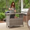 Flash Furniture Marco Indoor/Outdoor Patio Bar Counter Table, All-Weather Wicker Rattan Pattern, 2 Shelves, Gray(Grey)