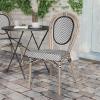 Flash Furniture Marseille Indoor/Outdoor Commercial Bistro Stack Chair – Black Textilene Back and Seat – Natural Bamboo Print Metal Frame(Black & White/Light Natural Frame)