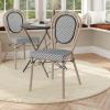 Flash Furniture Marseille Indoor/Outdoor Commercial Bistro Stack Chair – Black Textilene Back and Seat – Natural Bamboo Print Metal Frame(Black & White/Light Natural Frame)