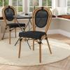 Flash Furniture Marseille Indoor/Outdoor Commercial Bistro Stack Chair – Black Textilene Back and Seat – Natural Bamboo Print Metal Frame(Black/Natural Frame)