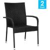 Flash Furniture Maxim Wicker Indoor/Outdoor Dining Chairs with Arms – Espresso Wicker Wrapped Steel Frames – Fade & Weather Resistant-For Deck or Backyard – Set of 2(Black)