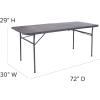 Flash Furniture Mills 4-Foot Height Adjustable Bi-Fold Brown Wood Grain Plastic Folding Table with Carrying Handle(Dark Gray)