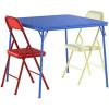 Flash Furniture Mindy Kids 3-Piece Folding Square Table and Chairs Set for Daycare and Classrooms, Children’s Activity Table/Chairs Set, Multicolor(Blue)