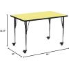 Flash Furniture Mobile 30”W x 60”L Rectangular Yellow Thermal Laminate Activity Table – Standard Height Adjustable Legs(Yellow)