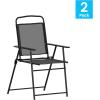 Flash Furniture Mystic Folding Patio Sling Chairs, Outdoor Textilene Lawn Chairs with Armrests, Set of 2, Gray(Black)