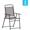 Flash Furniture Mystic Folding Patio Sling Chairs, Outdoor Textilene Lawn Chairs with Armrests, Set of 2, Gray(Brown)