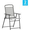 Flash Furniture Mystic Folding Patio Sling Chairs, Outdoor Textilene Lawn Chairs with Armrests, Set of 2, Gray(Grey)