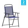 Flash Furniture Mystic Folding Patio Sling Chairs, Outdoor Textilene Lawn Chairs with Armrests, Set of 2, Gray(Navy)