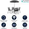 Flash Furniture Nantucket 6 Piece Red Patio Garden Set with Table, Umbrella and 4 Folding Chairs(Black)