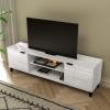 Flash Furniture Nelson Mid Century Modern TV Stand for up to 60″ TV’s – Gray Finish – 70″ Wide – Adjustable Shelves – Open and Closed Storage