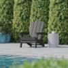 Flash Furniture Newport Adirondack Chair with Cup Holder, Weather Resistant Poly Resin Adirondack Chair, Blue(Grey)
