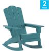 Flash Furniture Newport Adirondack Rocking Chairs with Cup Holder, Weather Resistant Poly Resin Adirondack Rocking Chairs, Set of 2, Red(Blue)