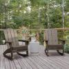 Flash Furniture Newport Adirondack Rocking Chairs with Cup Holder, Weather Resistant Poly Resin Adirondack Rocking Chairs, Set of 2, Red(Brown)