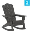 Flash Furniture Newport Adirondack Rocking Chairs with Cup Holder, Weather Resistant Poly Resin Adirondack Rocking Chairs, Set of 2, Red(Grey)