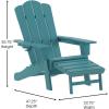 Flash Furniture Newport Poly Resin Adirondack Chair with Cup Holder and Pull Out Ottoman, All-Weather Poly Resin Indoor/Outdoor Lounge Chair, Gray(Blue)