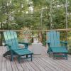 Flash Furniture Newport Poly Resin Adirondack Chair with Cup Holder and Pull Out Ottoman, All-Weather Poly Resin Indoor/Outdoor Lounge Chair, Gray(Blue)