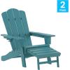 Flash Furniture Newport Poly Resin Adirondack Chair with Cup Holder and Pull Out Ottoman, All-Weather Poly Resin Indoor/Outdoor Lounge Chair, Gray(Blue)