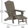 Flash Furniture Newport Poly Resin Adirondack Chair with Cup Holder and Pull Out Ottoman, All-Weather Poly Resin Indoor/Outdoor Lounge Chair, Gray(Brown)