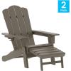 Flash Furniture Newport Poly Resin Adirondack Chair with Cup Holder and Pull Out Ottoman, All-Weather Poly Resin Indoor/Outdoor Lounge Chair, Gray(Brown)