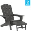 Flash Furniture Newport Poly Resin Adirondack Chair with Cup Holder and Pull Out Ottoman, All-Weather Poly Resin Indoor/Outdoor Lounge Chair, Gray(Grey)